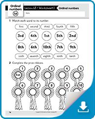 Ordinal Numbers free grade 1 math Worksheets
